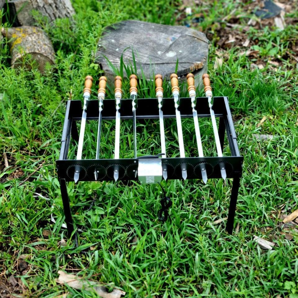 Авто-барбекю на 6 шампурів з регулюванням ширини та з'ємними ніжками